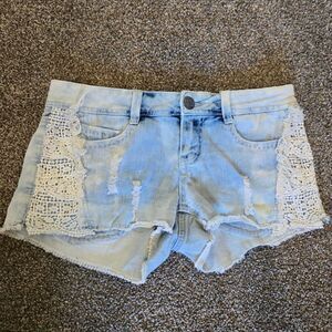 Women's Vanilla Star Y2K Acid Wash Lace Distressed Low Rise Mini Shorts 5